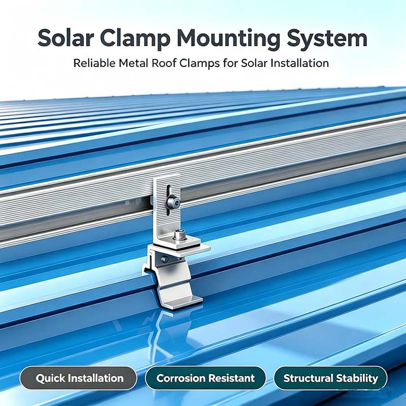 Sistema de montaje solar con abrazadera y riel: La solución sin perforaciones para instalaciones fiables en techos metálicos.